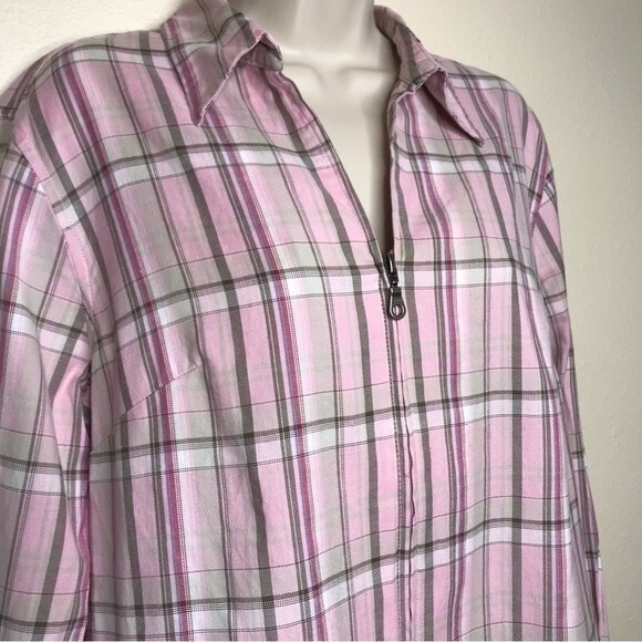 Cato Pink Plaid Full Zip Long Sleeve Collared Women Shirt Jacket Size Large - Picture 2 of 12